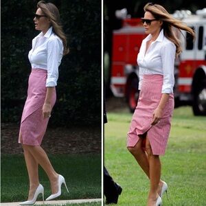 Altuzarra Wilcox Gingham red & white high waist midi pencil skirt, 1st Lady